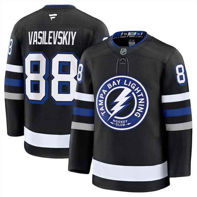 Mens Tampa Bay Lightning #88 Andrei Vasilevskiy Black 2024-25 Alternate Stitched Hockey Jersey Dzhi